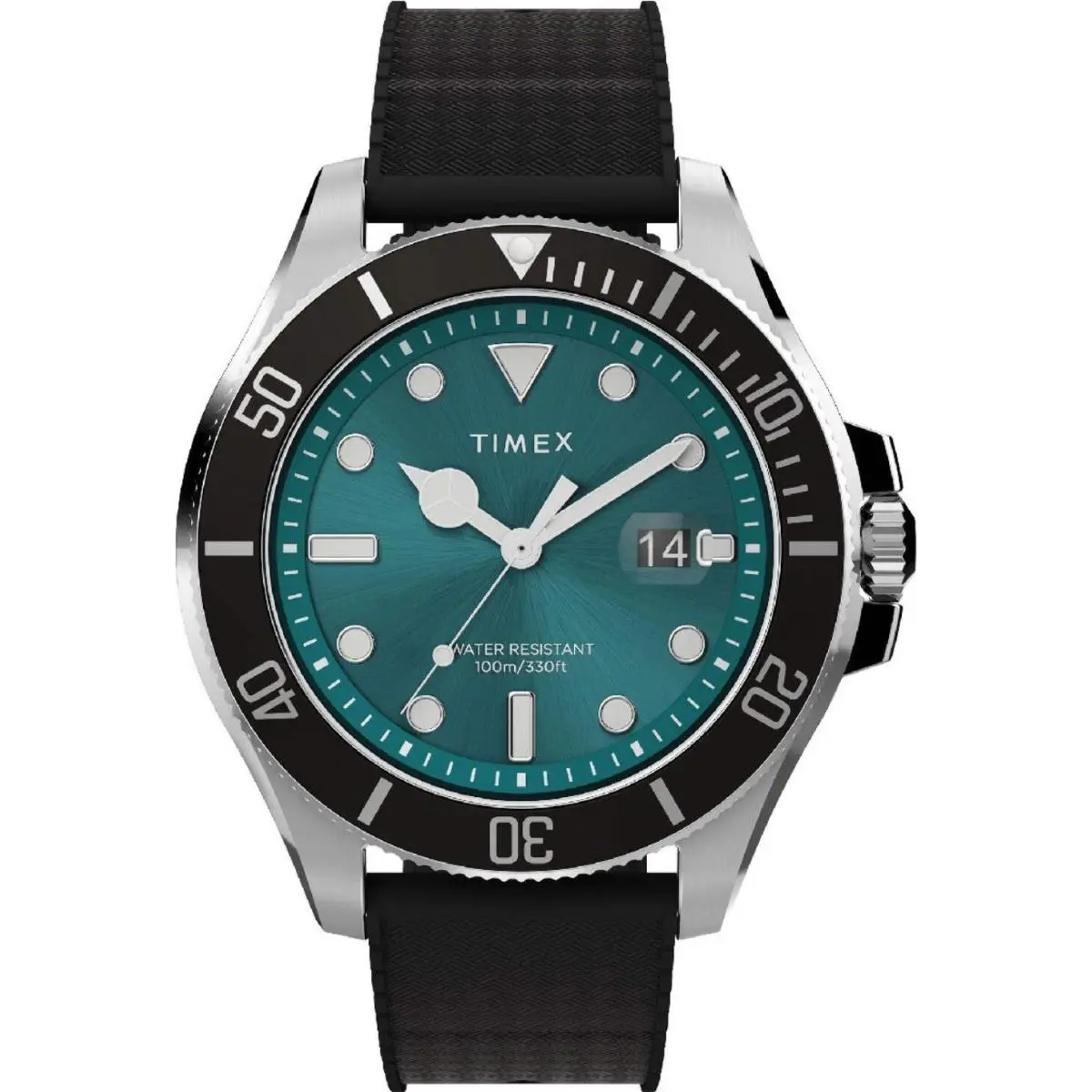 Men`s Timex Harborside Coast 43mm Green Dial Watch TW2V91700 - Silver, Dial: Green, Band: Black