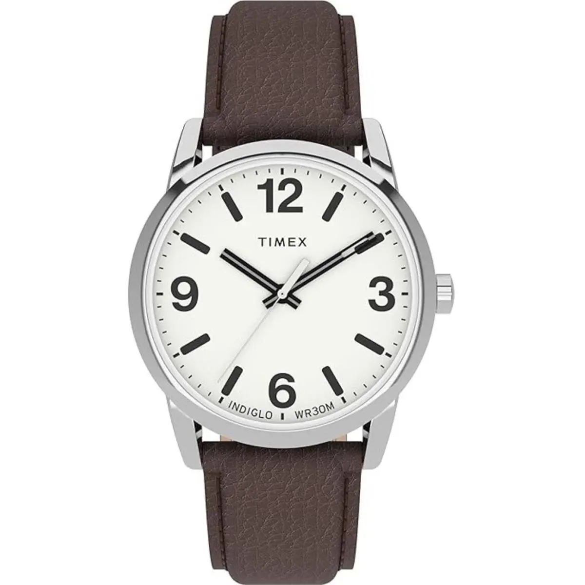 Timex Men`s Watch Easy Reader Silver Tone Case Brown Leather Strap TW2U716009J