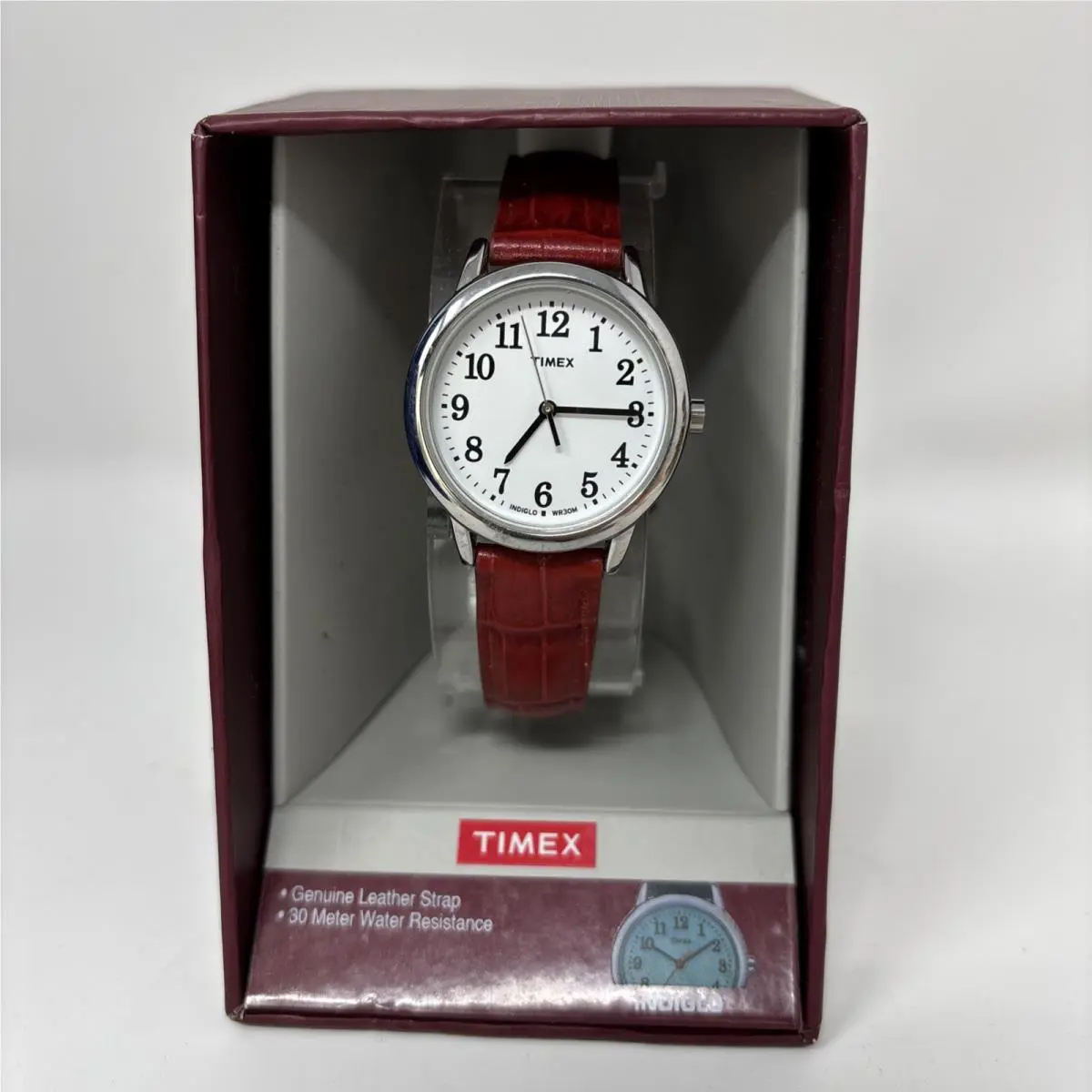 Women`s Wristwatch Easy Reader Leather Strap Silver/red TW2P68700JT by Timex