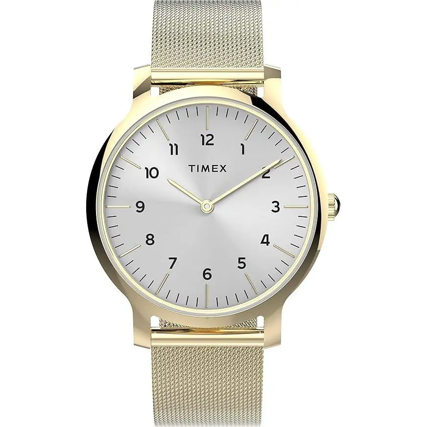 Timex Gallery Norway 34mm Gold Mesh Ladies Watch - Hand: Gold, Strap: Gold