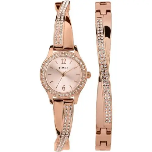 Timex Trend Quartz Crystal Rose Gold Dial Women`s Watch Set 30m WR TW2T57900 - multi, Hand: Rose Gold, Strap: Rose Gold
