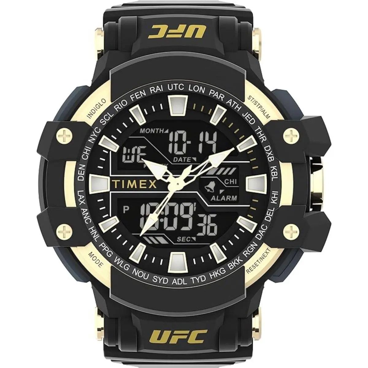 Timex Men`s Watch Ufc Combat Alarm Black Resin Strap Analog-digital TW5M58300JT - Dial: Black, Band: Black