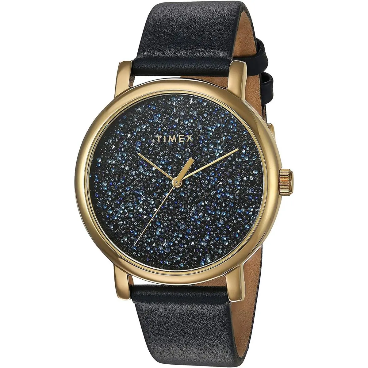 Timex TW2R98100 Crystal Women`s Gold-tone Analog Watch Blue Leather Strap