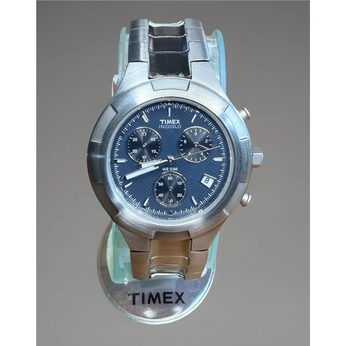 Vtg 2000s Timex Watch Mens 39mm Indiglo Chronograph Battery Nos