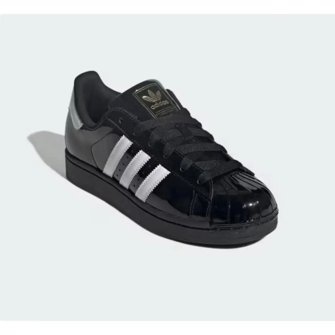 Adidas Superstar II Lace Up Womens Black Sneakers Shoes JS4009 Gold Embossed