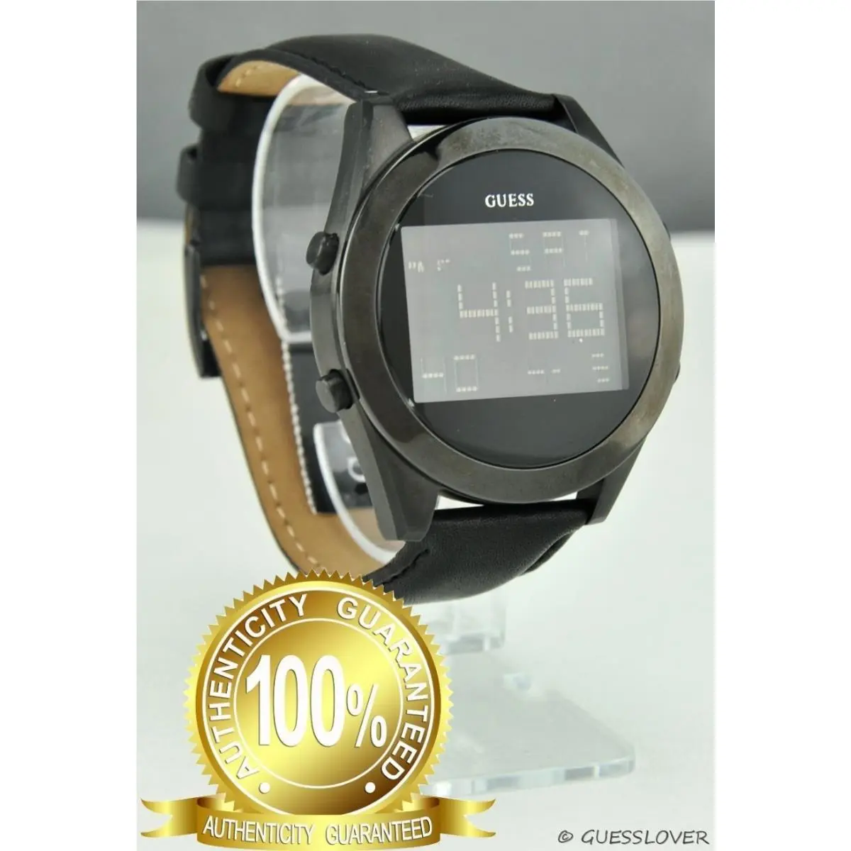 Usa Men Watch Guess Black Leather Numérique W11573G1 Prime