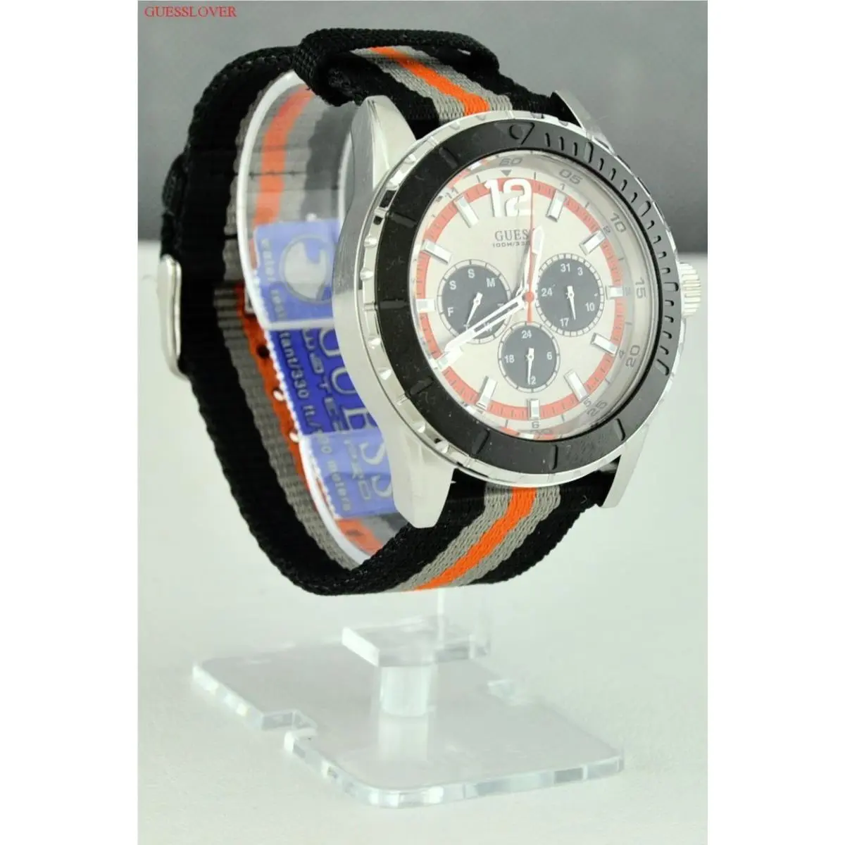 Usa Men Prime Watch Guess Black Orange Canvas Classic Stylish