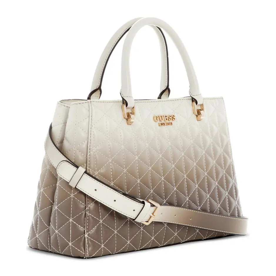 Guess Kori Girlfriend Satchel Crossbody Bag Taupe Multi Gold