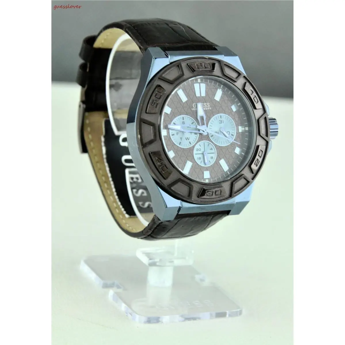 Usa Men Prime Watch Guess Brown Leather Classic Stylish Lovely