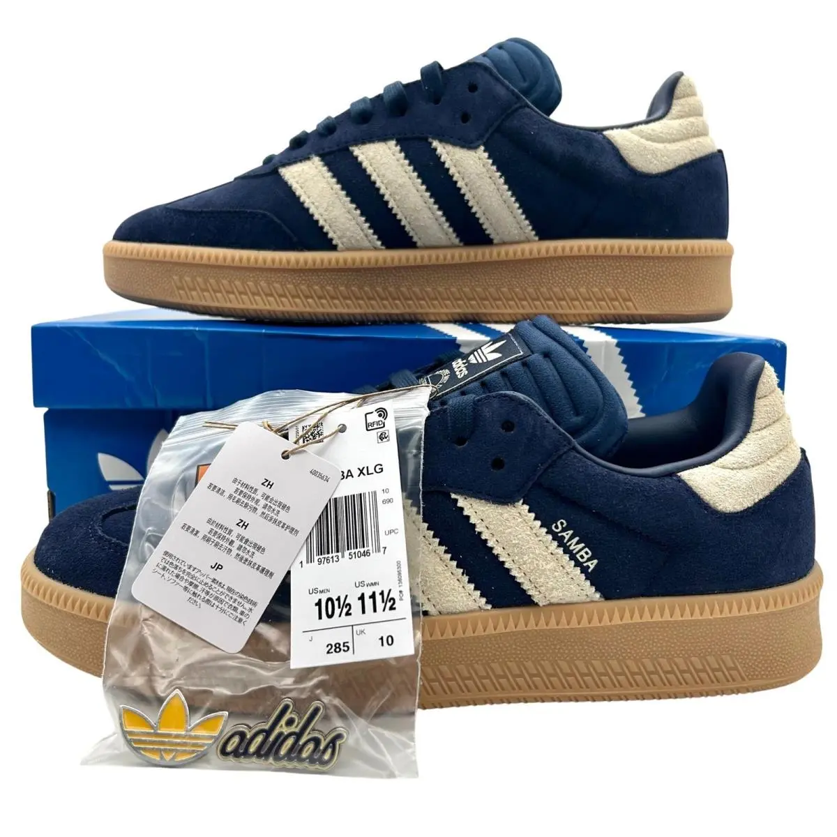 Adidas Samba Xlg Shoes Mens 10.5 Womens 11.5 Navy Suede Sneakers JQ28885