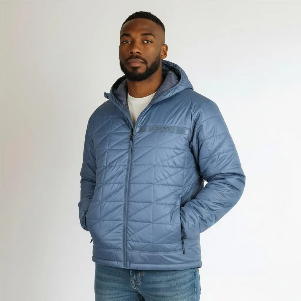 Adidas Terrex Jacket Hooded Mens 2XL Blue Puffer Quilted Insulated Lightweight