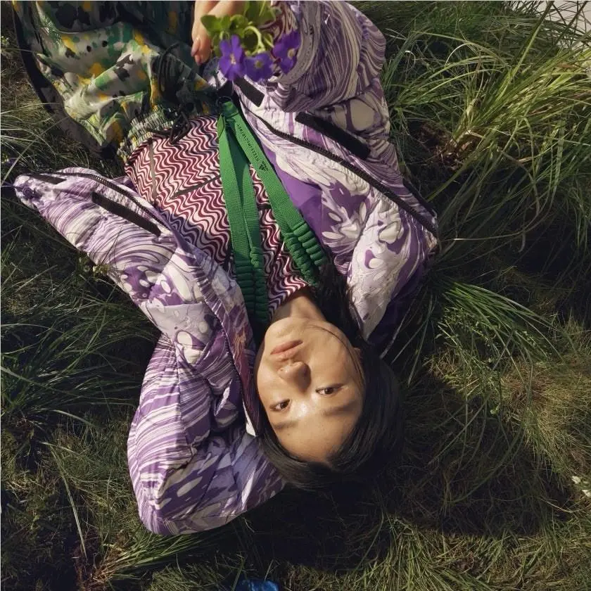 Adidas clothing - Adidas x Stella McCartney Printed Padded Winter Jacket - HG6899 - White/Shift Purple/Active Purple (UPC: 0195742082633) 2