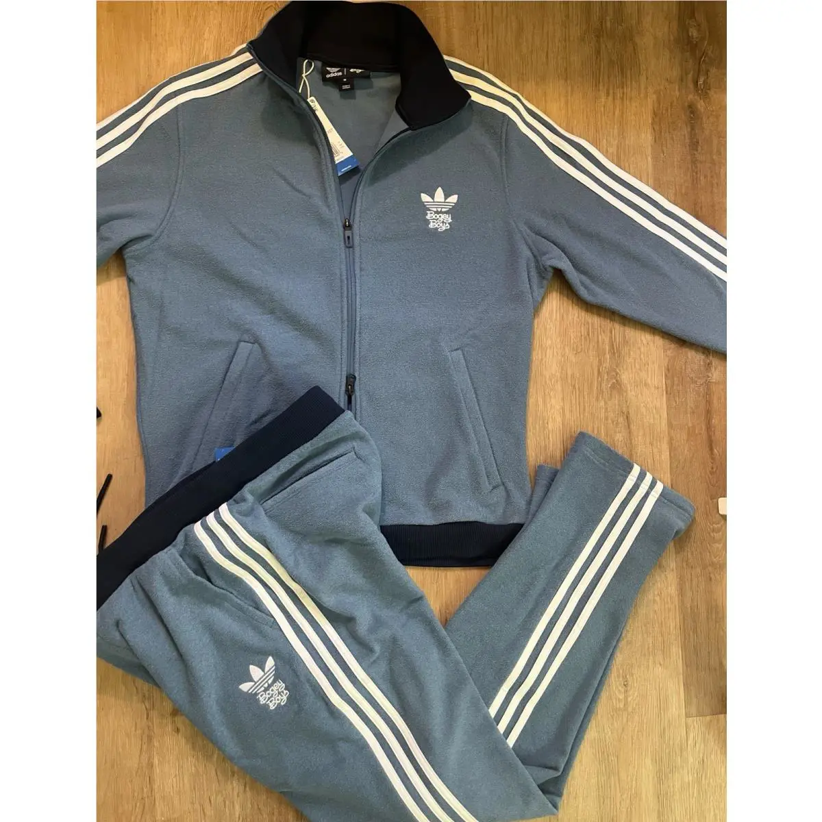 Adidas x Bogey Boys Terry Track Jacket Pants Suit Set Size M Blue Plush Golf
