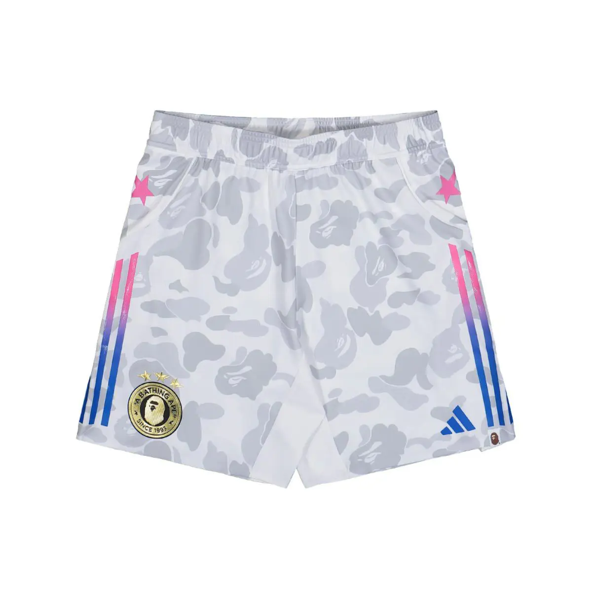 Bape X Adidas Originals Football Graphic White Shorts Camo Gold Logo Men Size XL