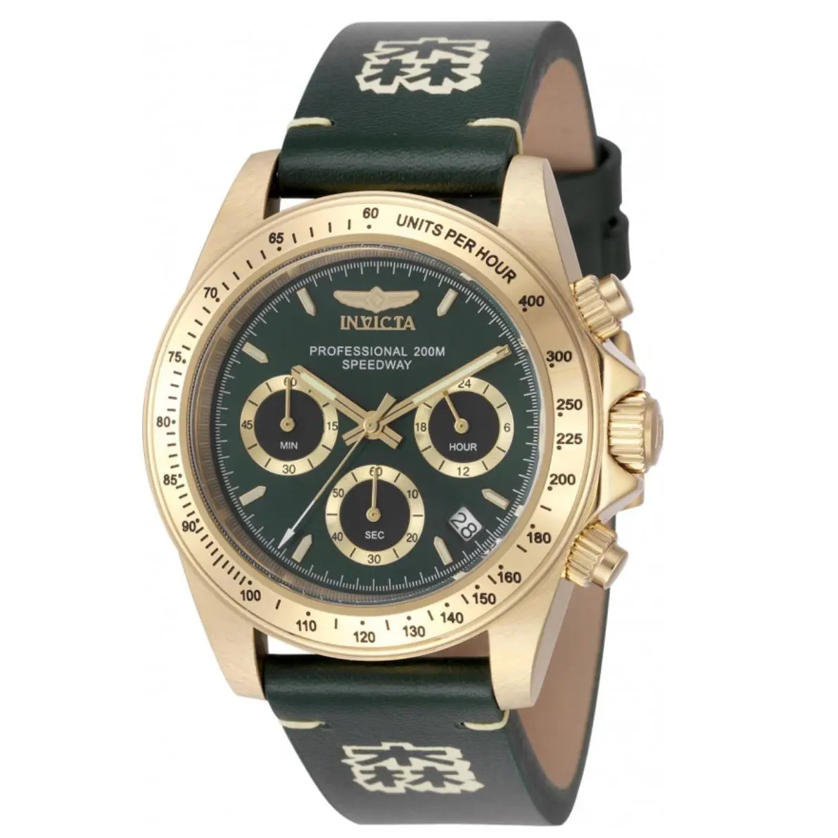 Invicta Speedway Forces of Nature Collection - Forest Men`s 40mm Chrono Watch - Dial: Gold, Green, Multicolor, Yellow, Band: Green, Yellow, Bezel: Black, Gold, Yellow