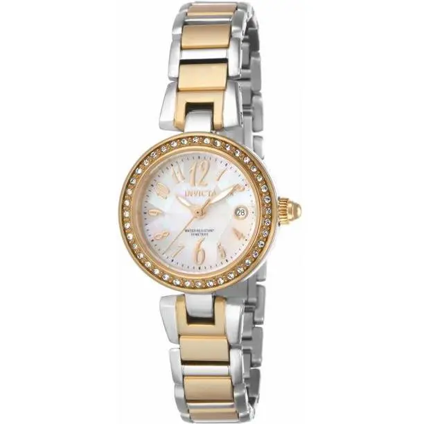 Invicta Angel 17373 Women`s Mother of Pearl Crystals Bezel Two Tone Date Watch