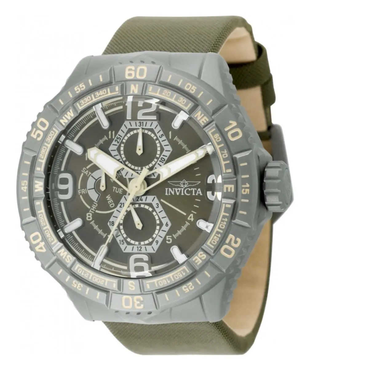 Invicta Coalition Forces Mens Axis Ranger 49mm Multifunction Compass Watch 49633 - Dial: Brown, Green, Tan, Olive green, Band: Green, Olive green, Bezel: Gray, Yellow