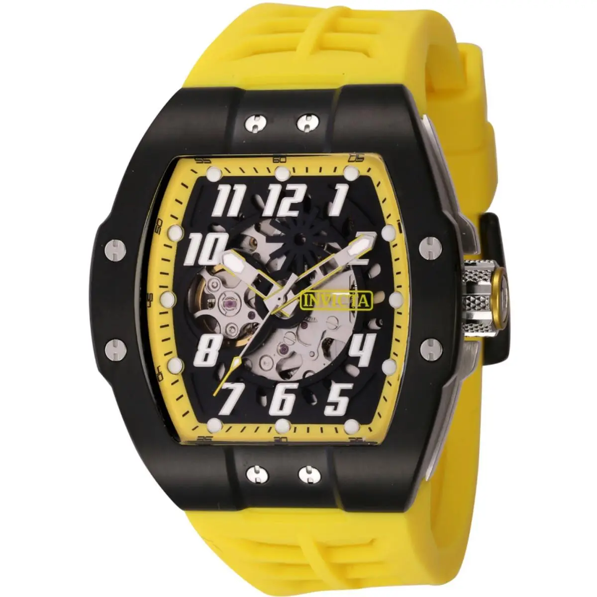 Invicta Men`s Watch S1 Rally Automatic Skeleton Dial Yellow Silicone Strap 44893