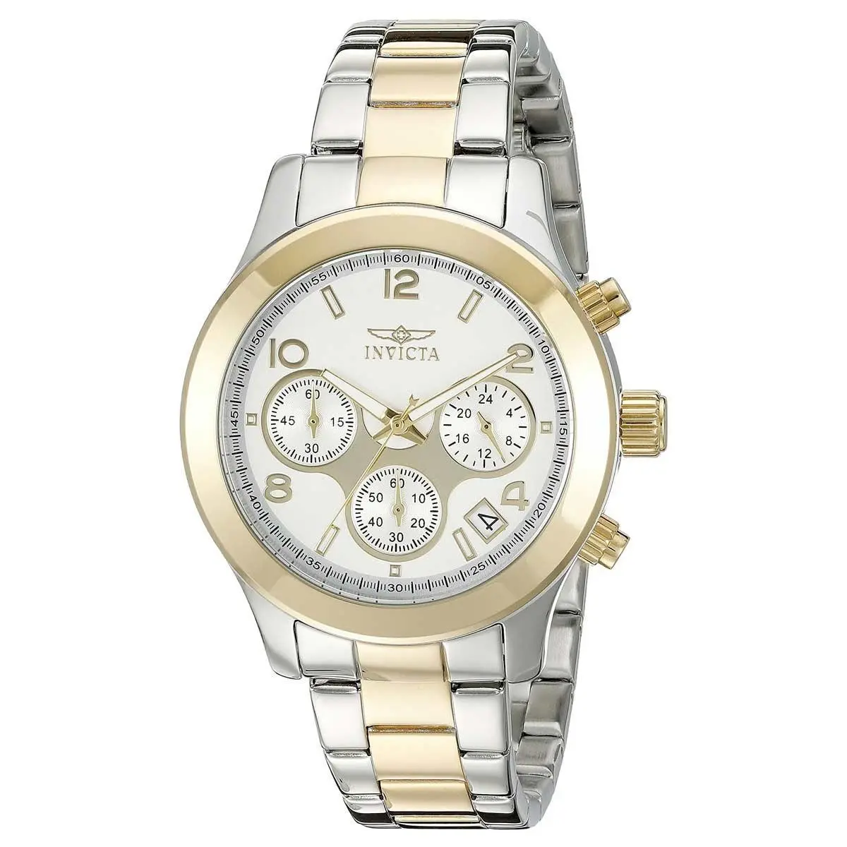 Invicta Women`s Watch Angel Chronograph Silver and Gold Tone Dial Bracelet 19219