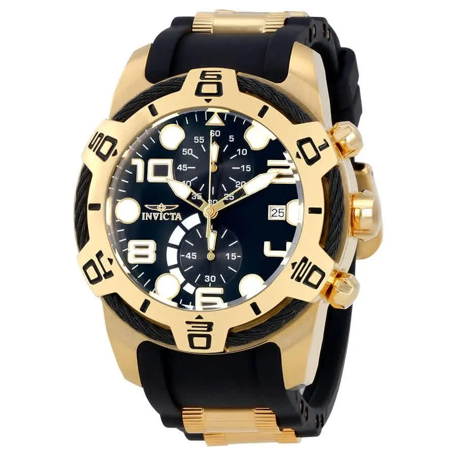 Invicta Bolt Chronograph Black Dial Men`s Watch 24218 - Dial: Black, Band: Two-tone (Black and Gold-tone), Bezel: Yellow Gold-plated