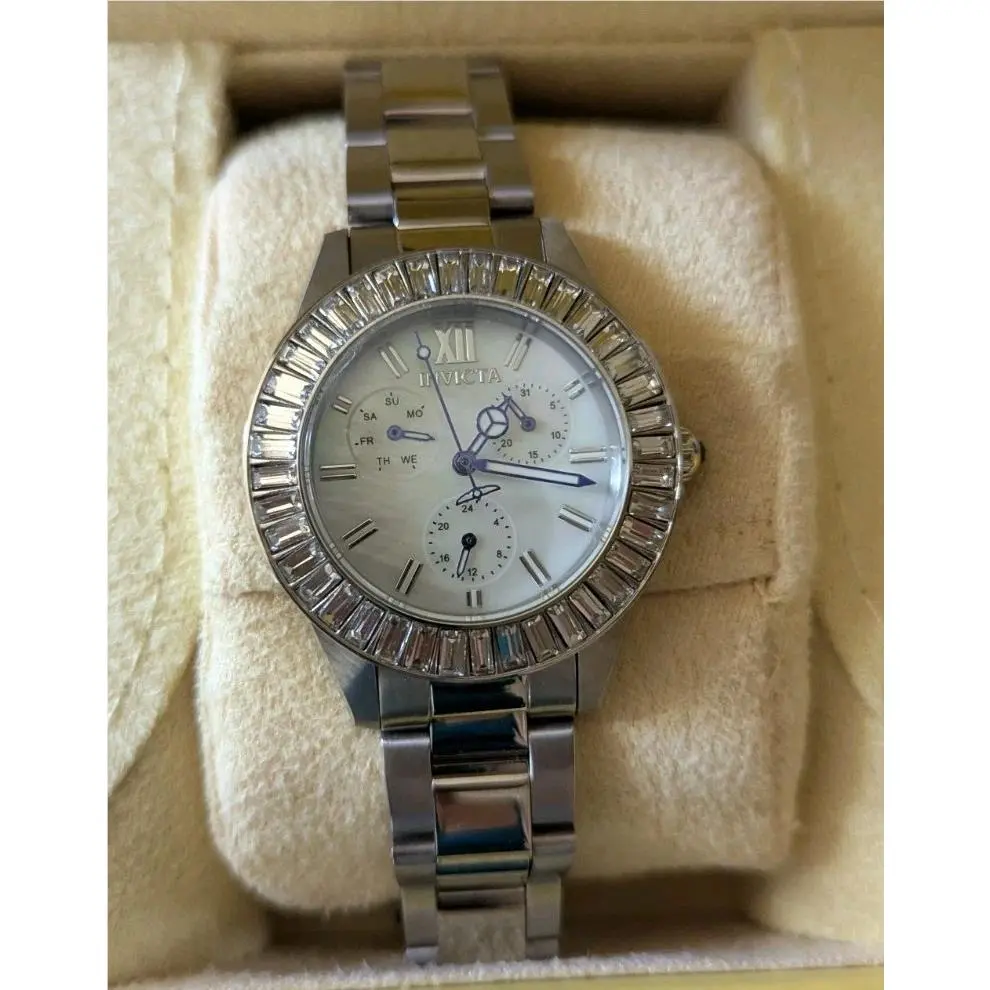 Women`s Invicta Angel Mother Of Pearl 284l0 Rhinestone Stainless Steel Watch