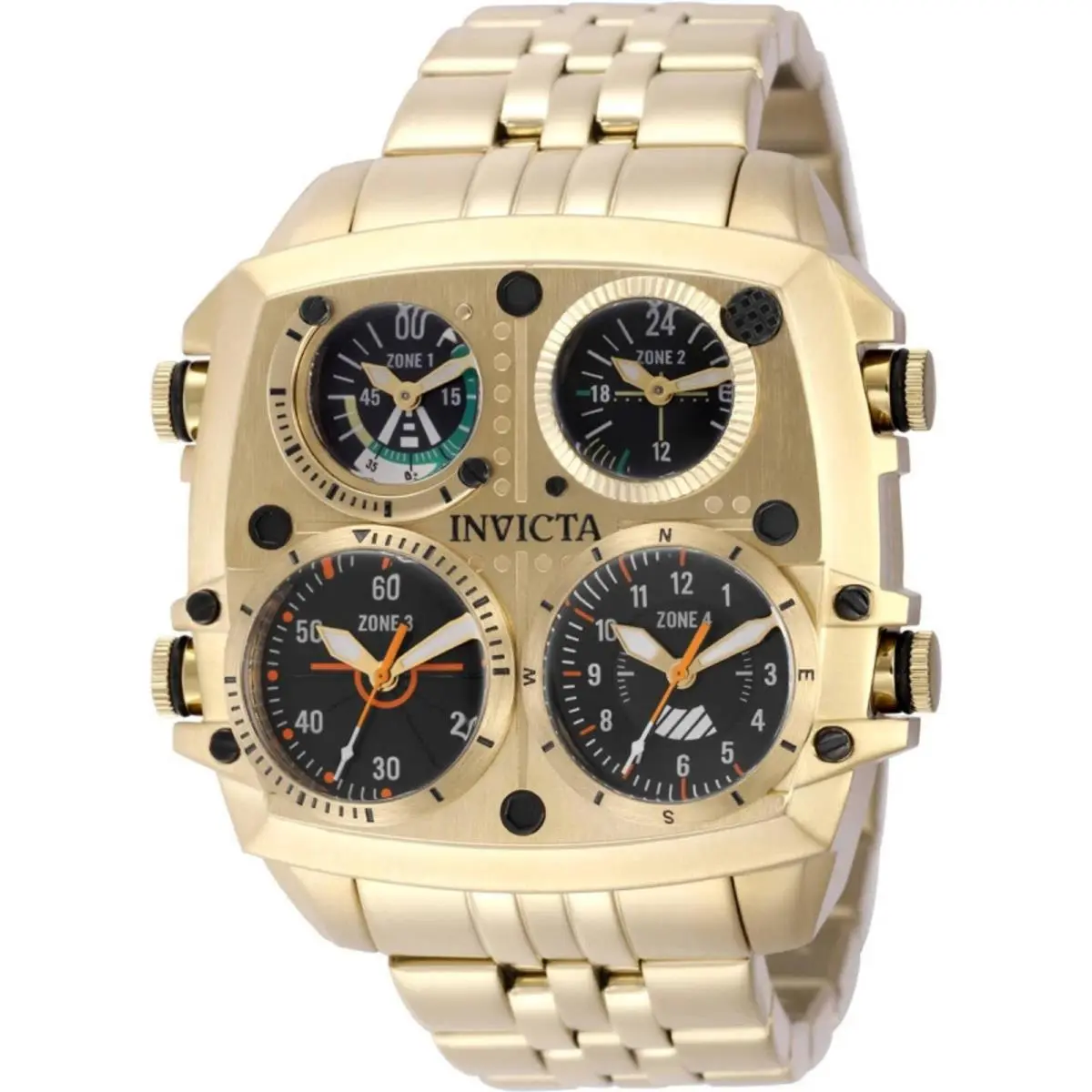 Invicta 49604 Aviator Zulu Time Men`s 50mm Gold Steel Dual Time Watch