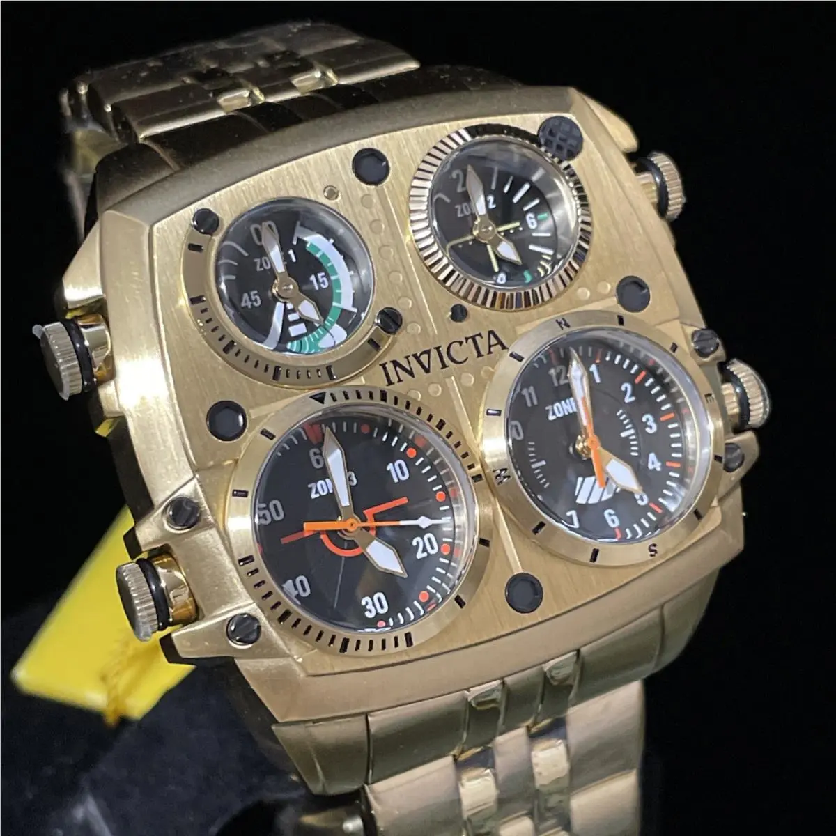 Invicta Aviator Zulu Time 50mm 4-Time Zone Men’s Watch Gold 49604