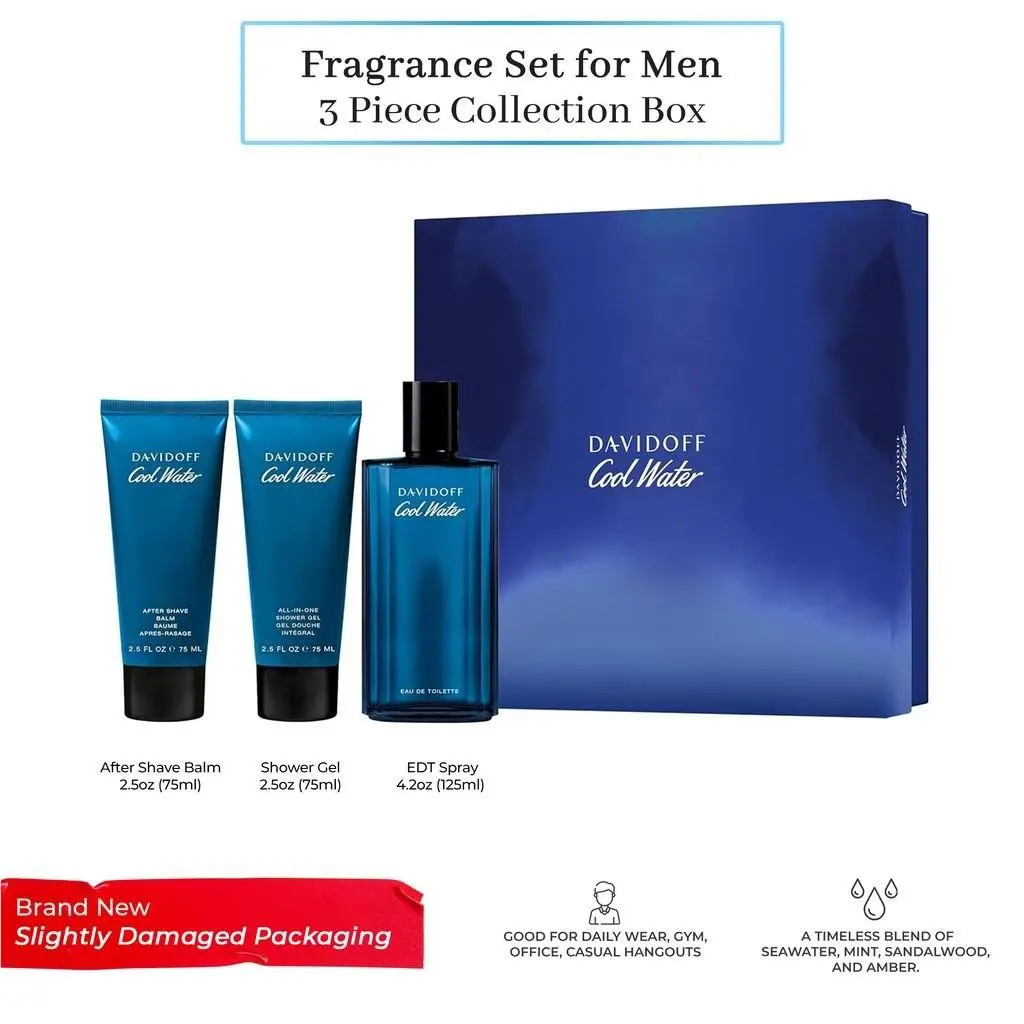 Cool Water For Men by Davidoff Perfume Set Edt Spray 4.2oz Shower Gel