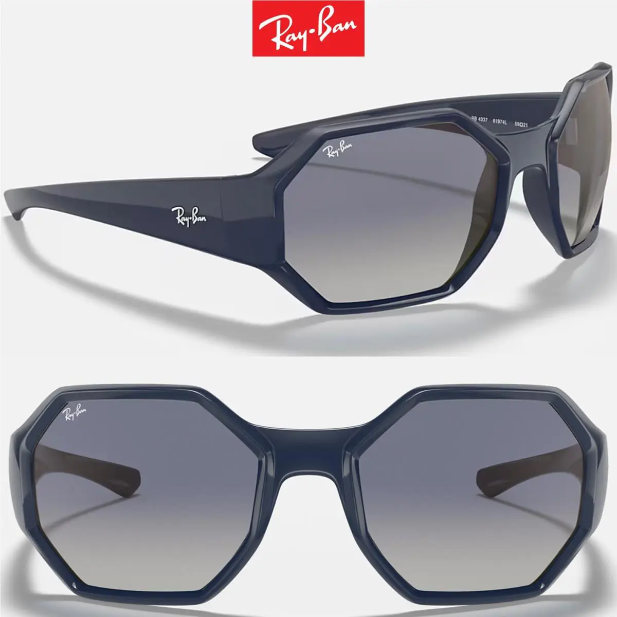 Ray-ban RB4337 61974L Polished Blue Gradient Blue Octagon Sunglasses. 59mm