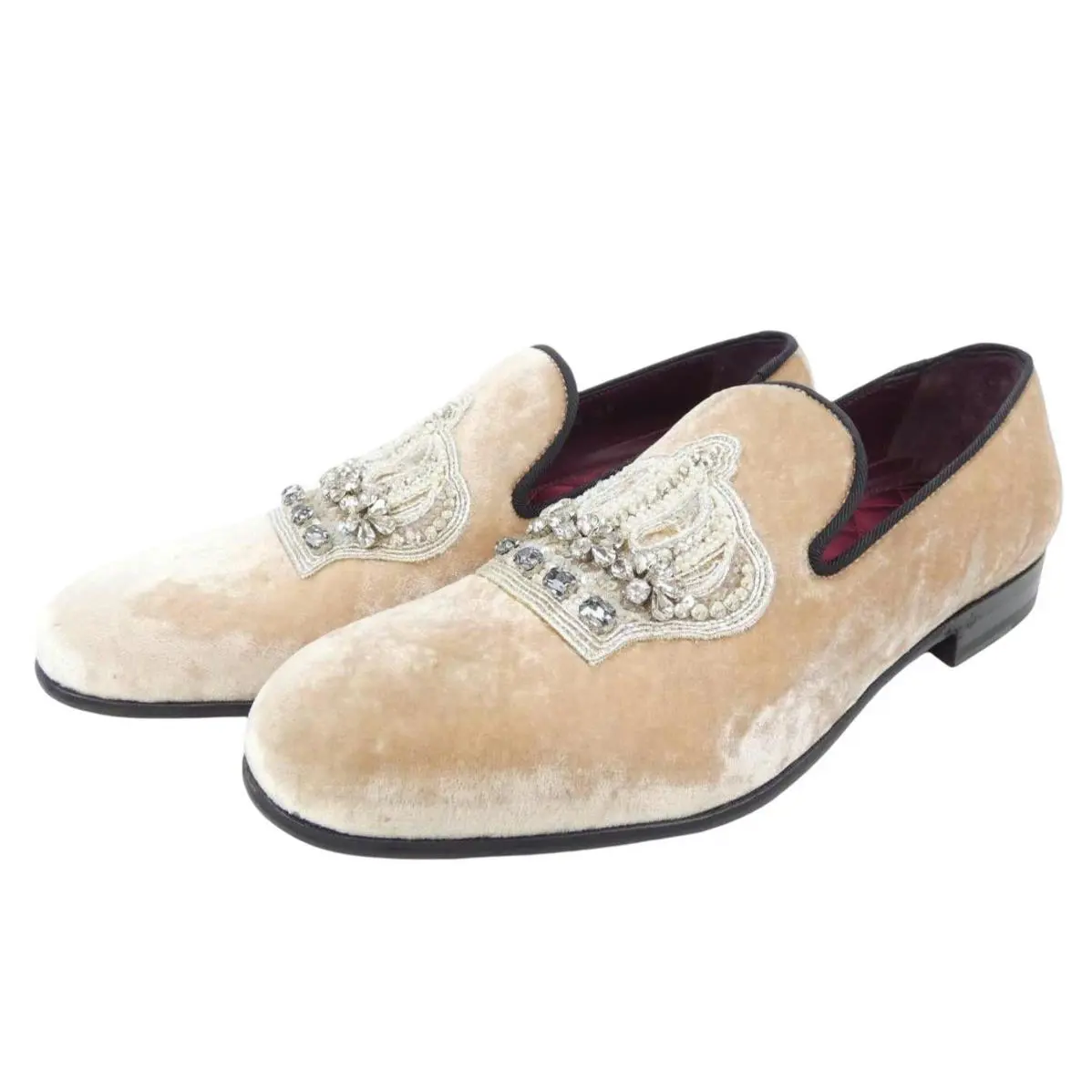 195 Dolce Gabbana Runway Crystal Crown Velvet Loafers 35 EU 5 US