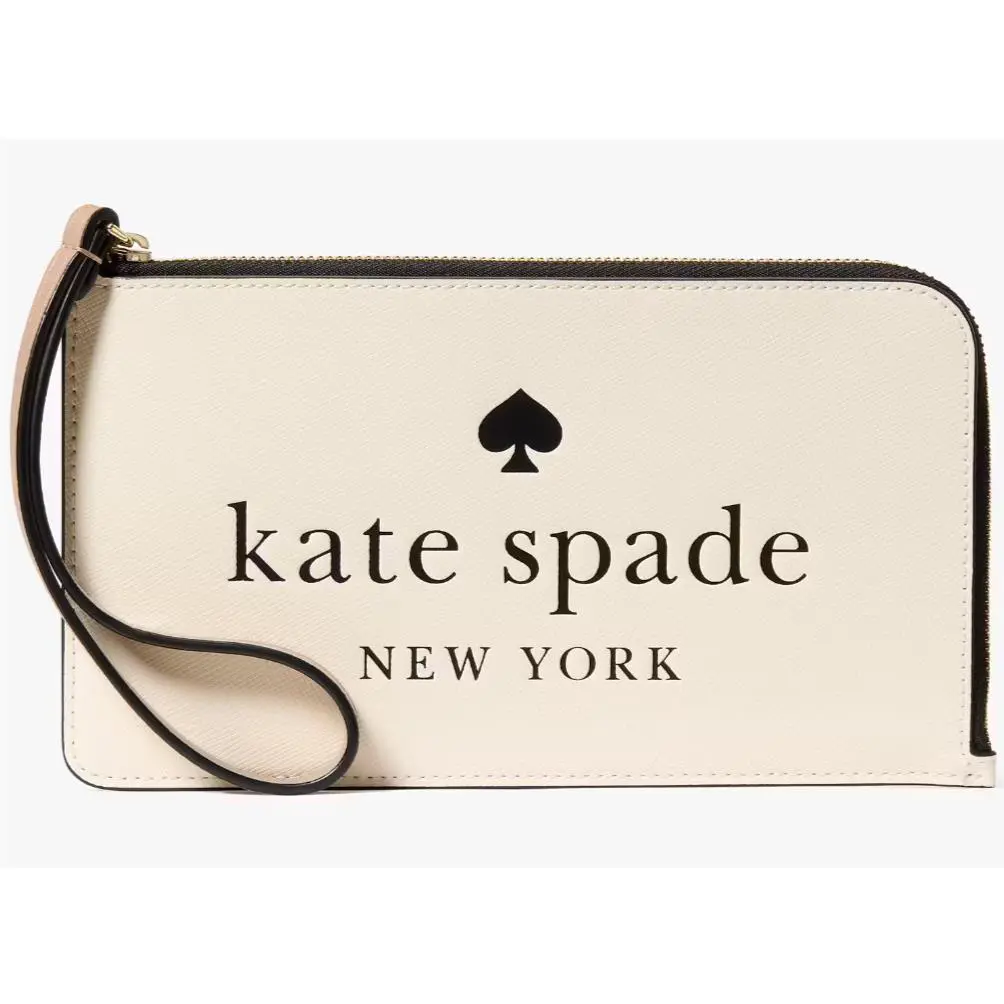 Kate Spade Lucy Medium L-zip Ivory Beige Leather Wristlet KL854