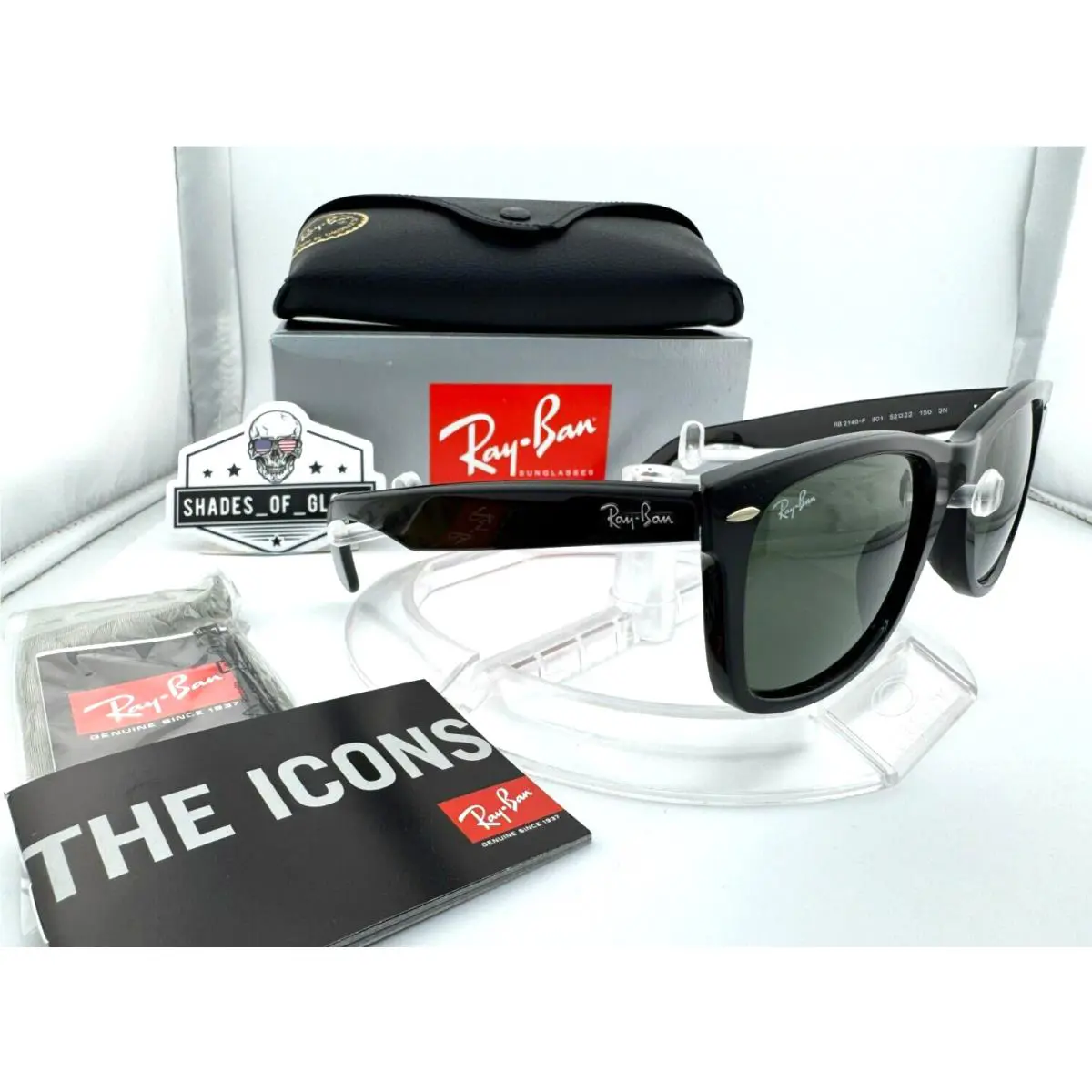 Ray-ban Wayfarer RB2140F 901 Black G-15 Green Sunglasses 52MM