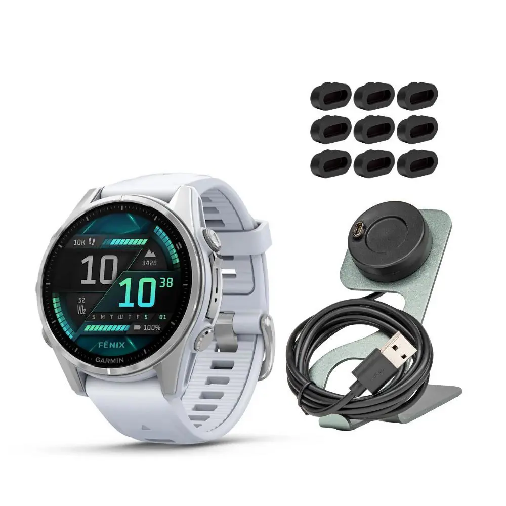 Fenix 8 43mm Gps Silver Whitestone Smartwatch with Charger Stand Bundle by Garmin