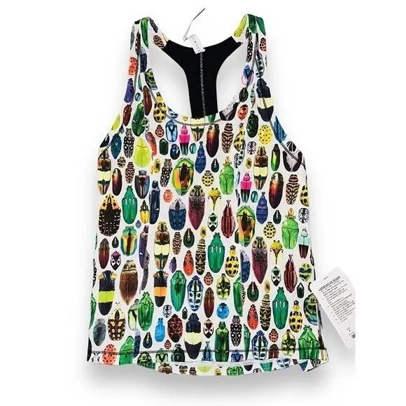 C2 Lululemon Lightened Up Singlet Tank Top Seawheeze 2015 Bugs Black White 4