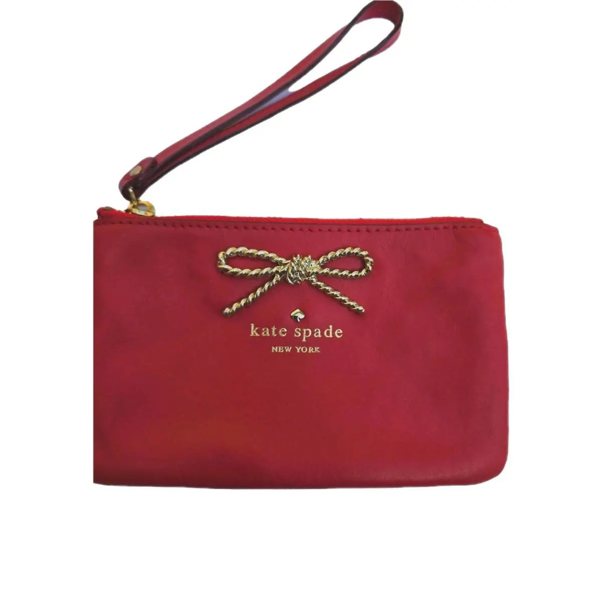 Kate Spade Wristlet Fair Maiden Bee Red Leather Gold Metal Braided Bow New