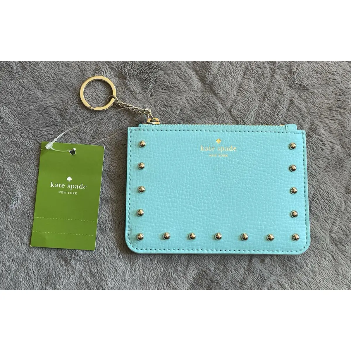 Kate Spade Leather Studded Bitsy Sanders Card Wallet Atoll Blue Pebble Leather