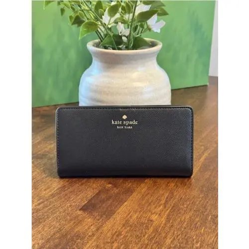 New Kate Spade Dana Large Slim Bifold Wallet Saffiano Black