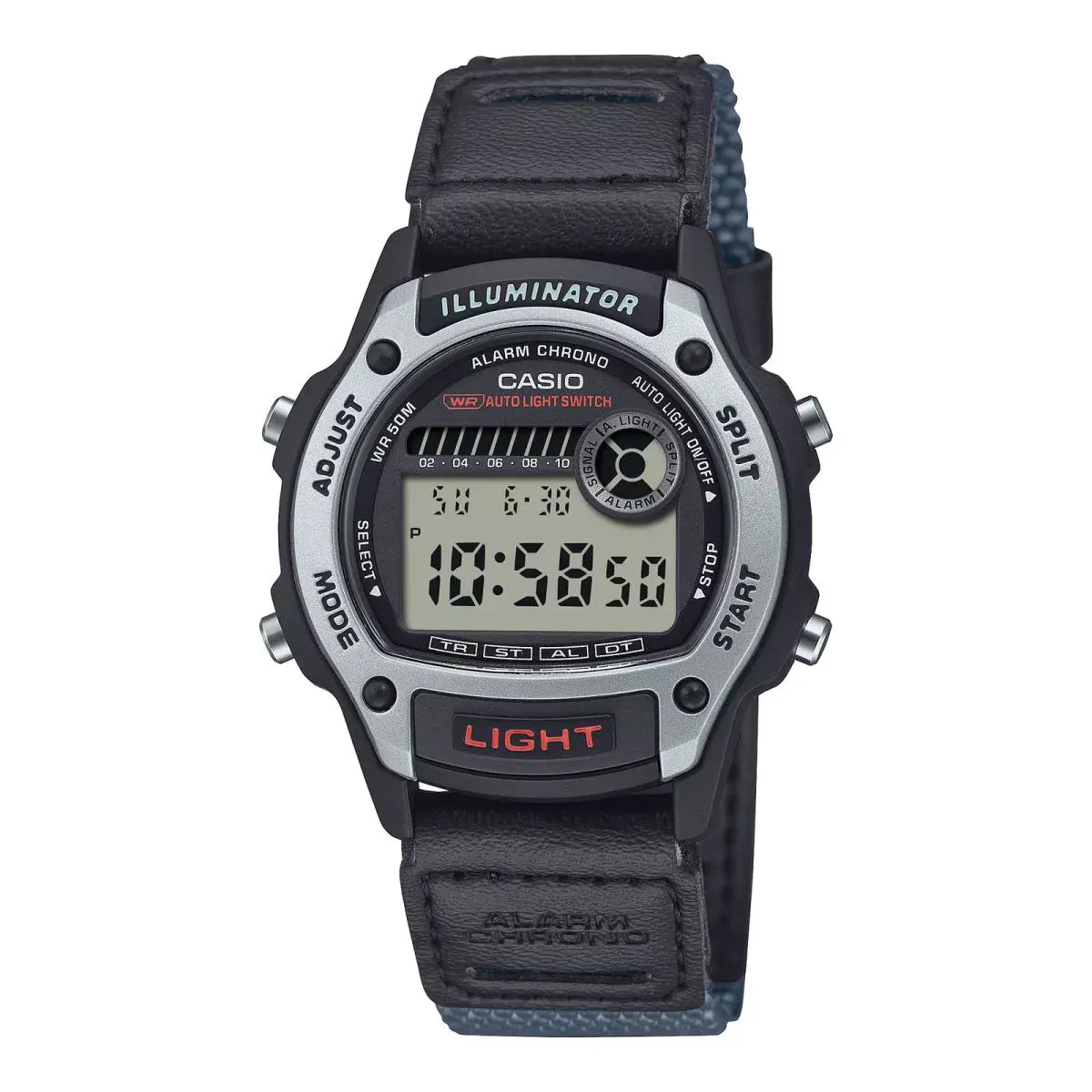 Casio Men’s Digital Illuminator Chronograph Watch with Black Leather and Gray - Black