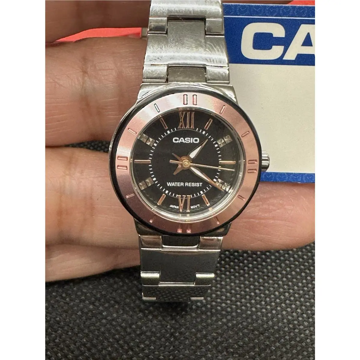 Casio Lady LTP1368D-1A2 Black Dial with Rosegold Trim Stainless Strel Watch