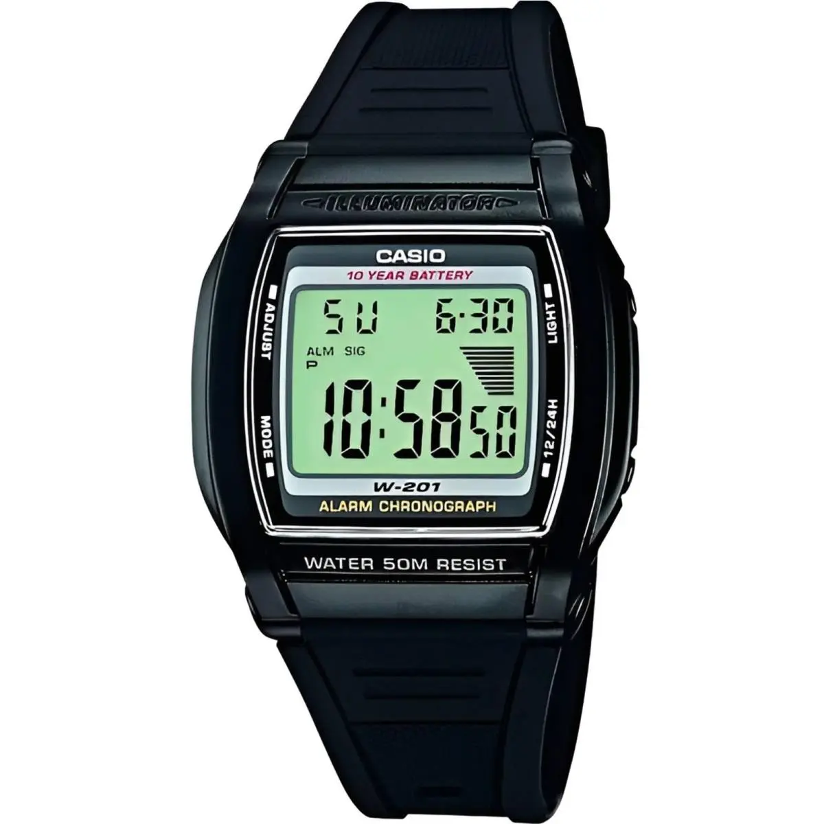 Men`s Watch Quartz Digital Dial Black Resin Case Strap W-201-1A by Casio