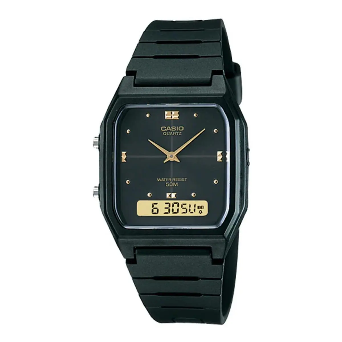 Casio Men’s Analog Digital Watch with Black Dial and Gold Accents - AW-48HE-1AV