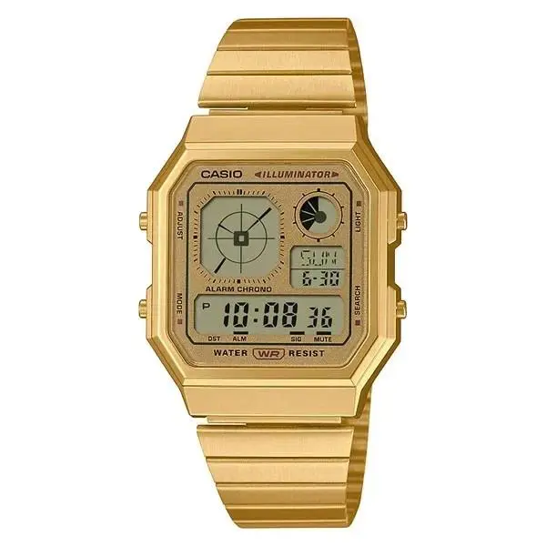 Casio A130WEG-9A Vintage Digital Watch Gold Tone Steel Band Retro