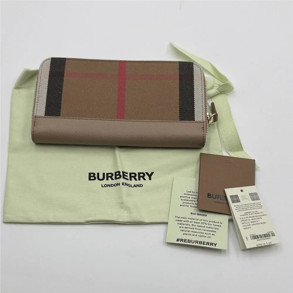 Burberry -house Large Around Zip Checkered Wallet -chestnut Beige