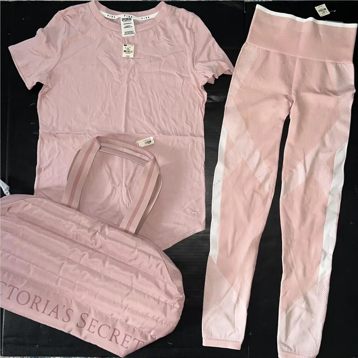 Victoria`s Secret XS T-shirt+leggings+duffel Bag Blush Pink Cool Comfy Vsx