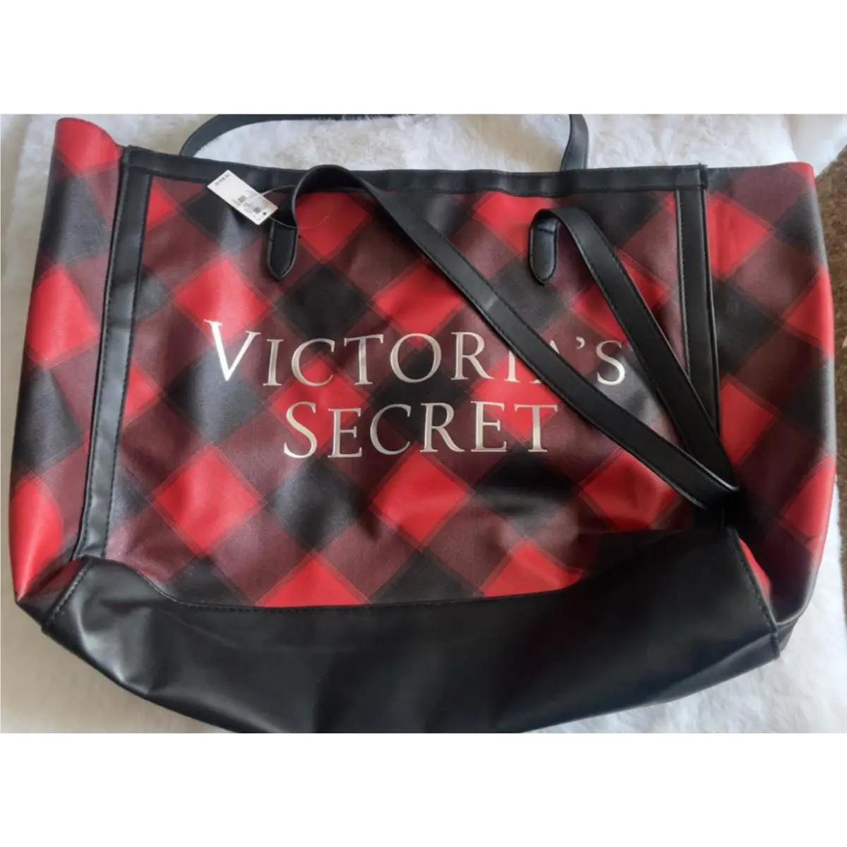 Victoria`s Secret Tote Bag Red and Black Leather 19in. x 12in. x 6