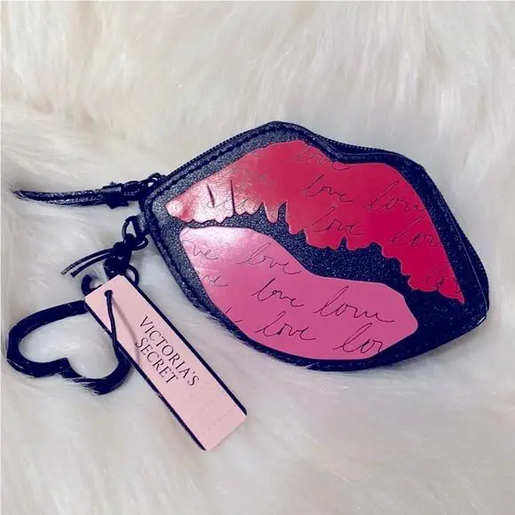 Victoria`s Secret Pucker Lips Coin Purse Zippered Keyring Keycha