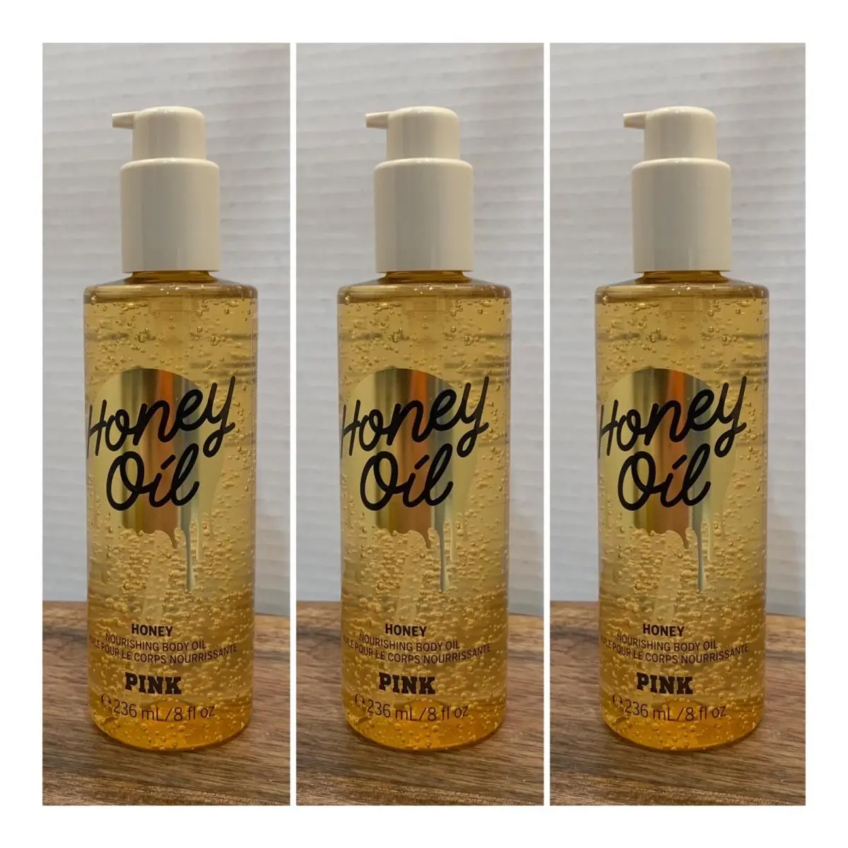 3 Victoria’s Secret Pink Honey Nourishing Body Oil with Pure Honey 8 Fl.oz