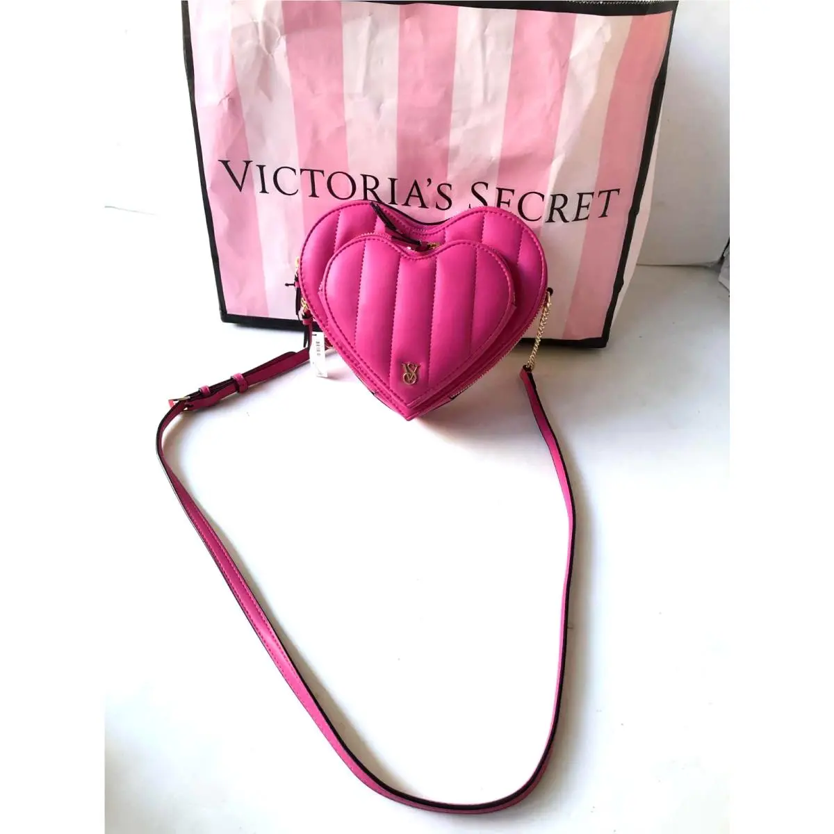 Victoria’s Secret Heart Crossbody Bag Purse Pink Leather