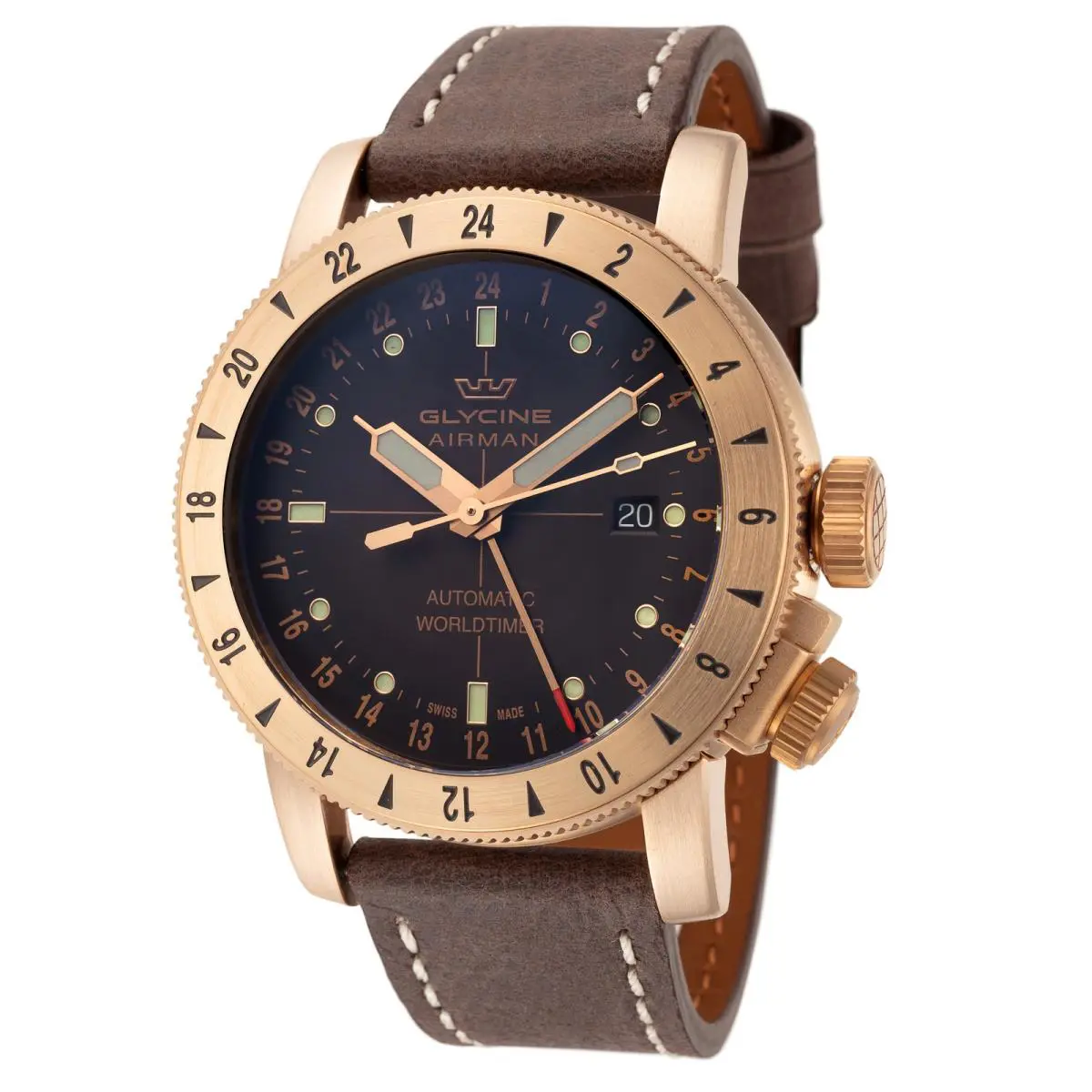 Men`s Airman Contemporary Bronze Gmt 44mm Automatic Watch GL0166 by Glycine