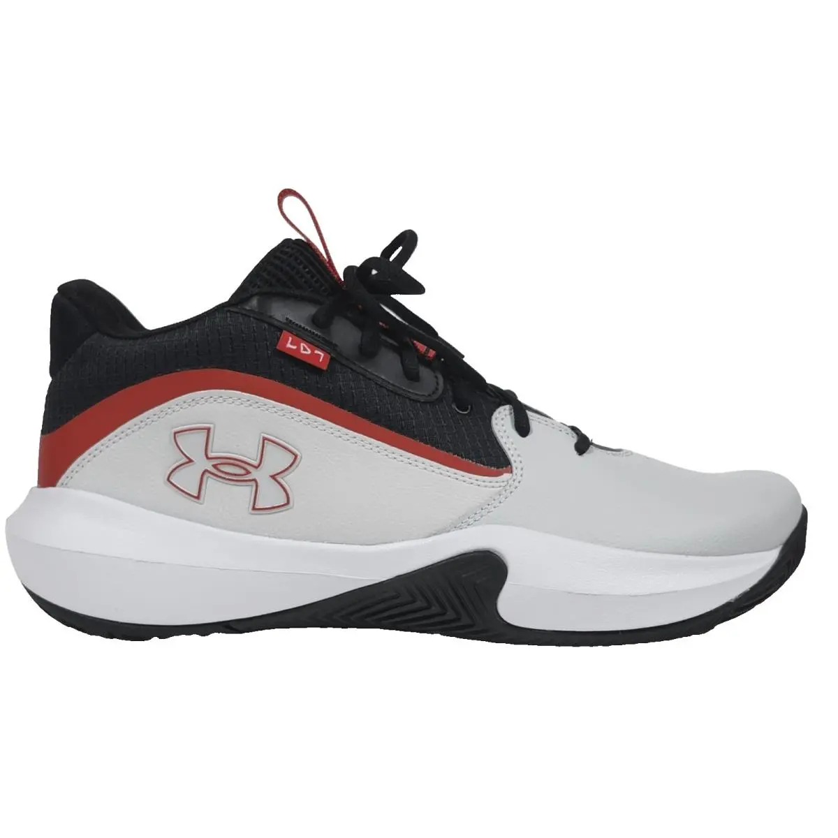 Men`s Basketball Sneakers Size 9 Under Armour Lockdown 7 Black Gray Red Mid Top - Gray